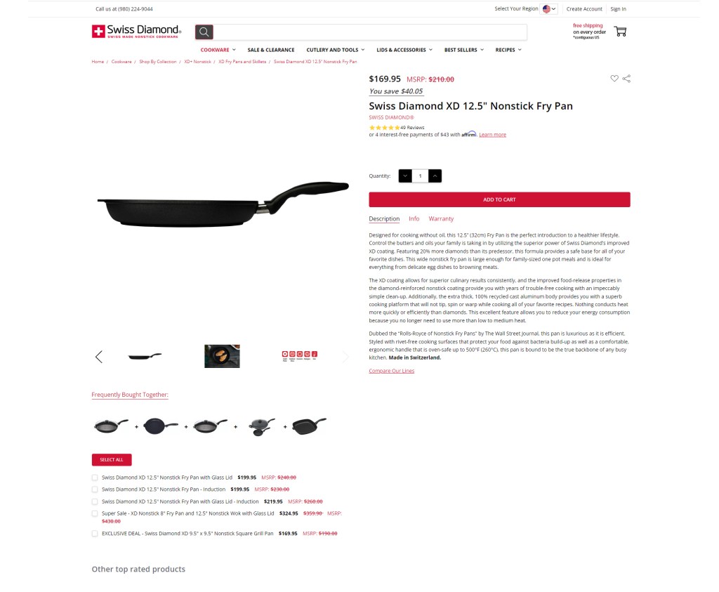 Swiss Diamond: Old Product Page