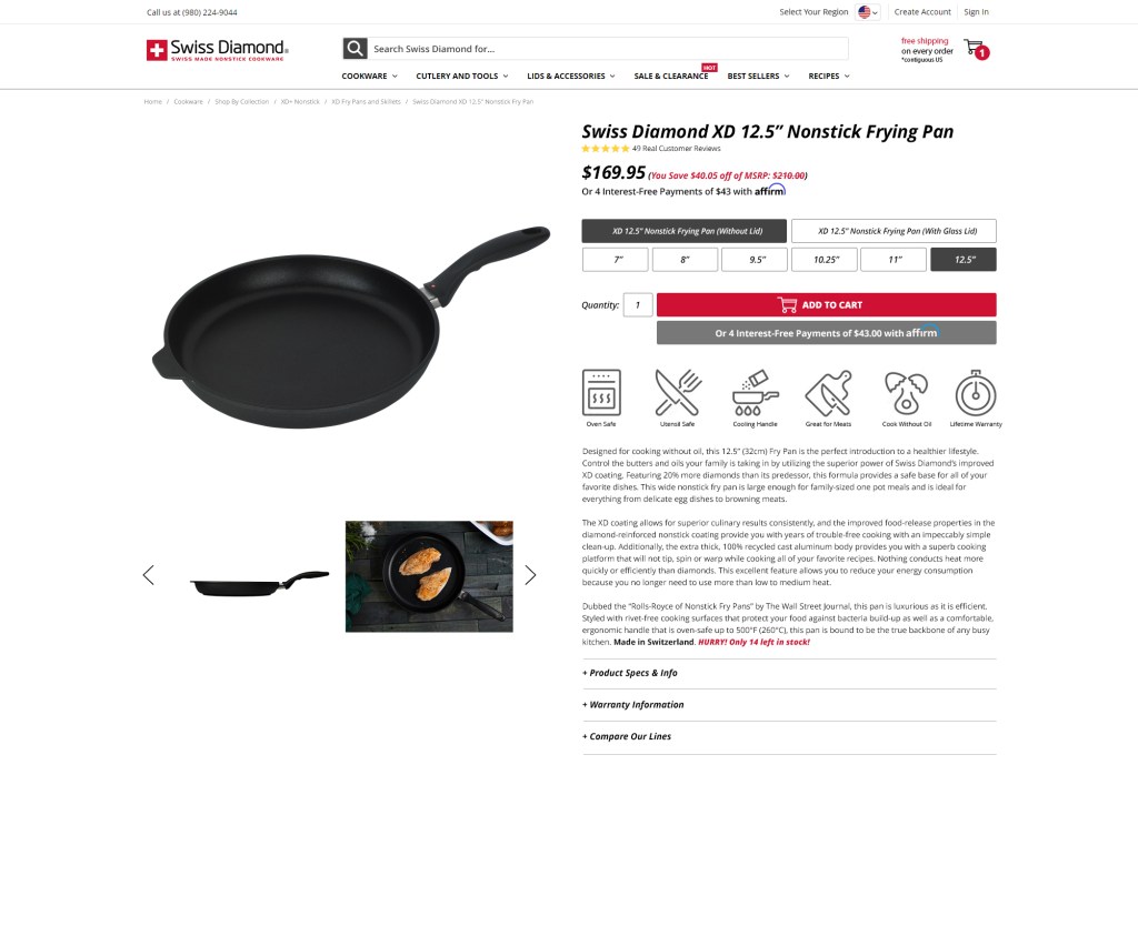 Swiss Diamond Product Page Redesign