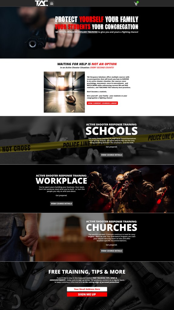 TAC Response Solutions: Active Shooter Training Course Landing Page Design